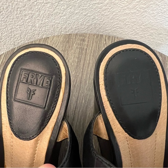 Frye Alexa Seam 2 Piece Black Brown Leather Platform Wedge Sandal Heels- Size 9 - Picture 6 of 16